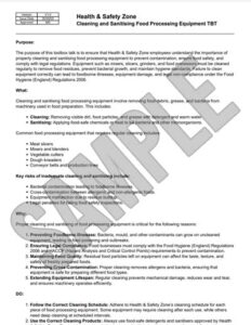 Cleaning and Sanitising Food Processing Equipment Toolbox Talk